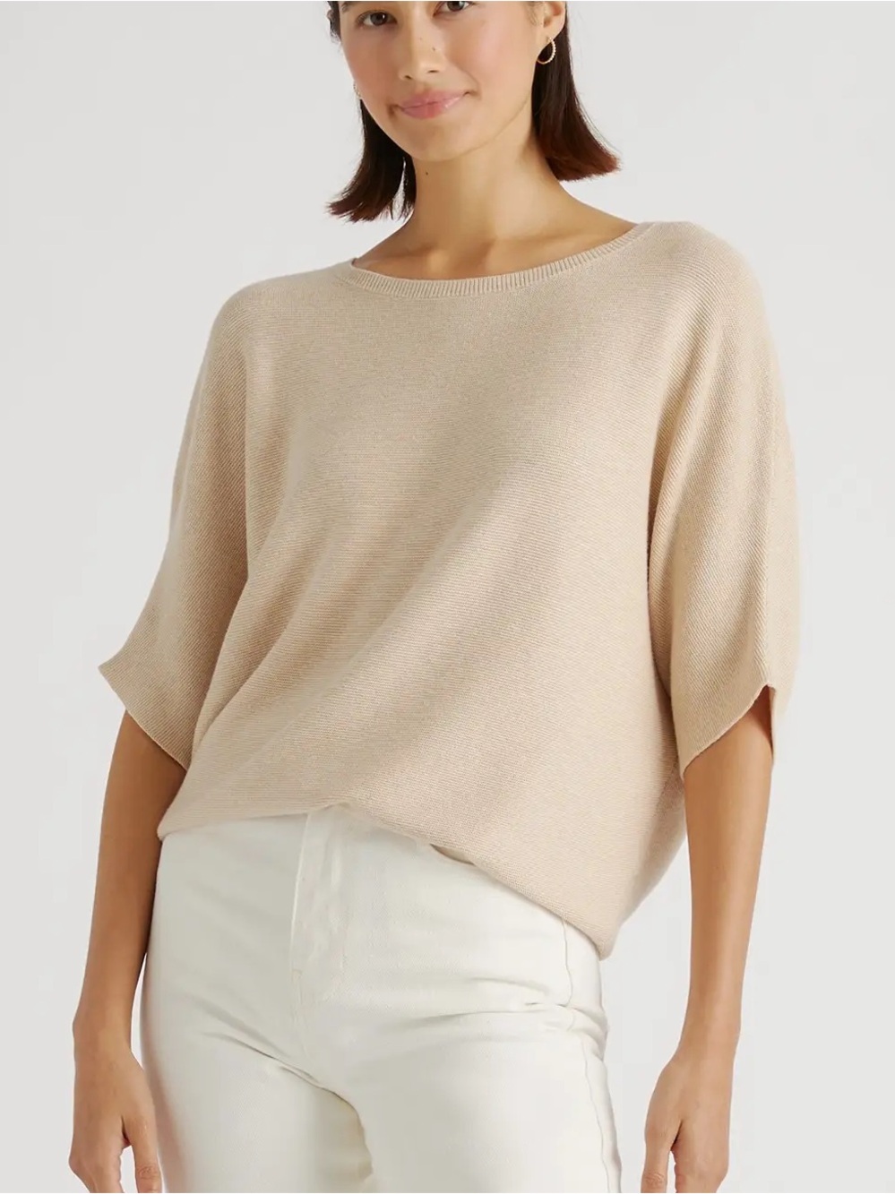 Quince Cotton Cashmere Link-Stitch Dolman Sweater Heather Oatmeal Medium